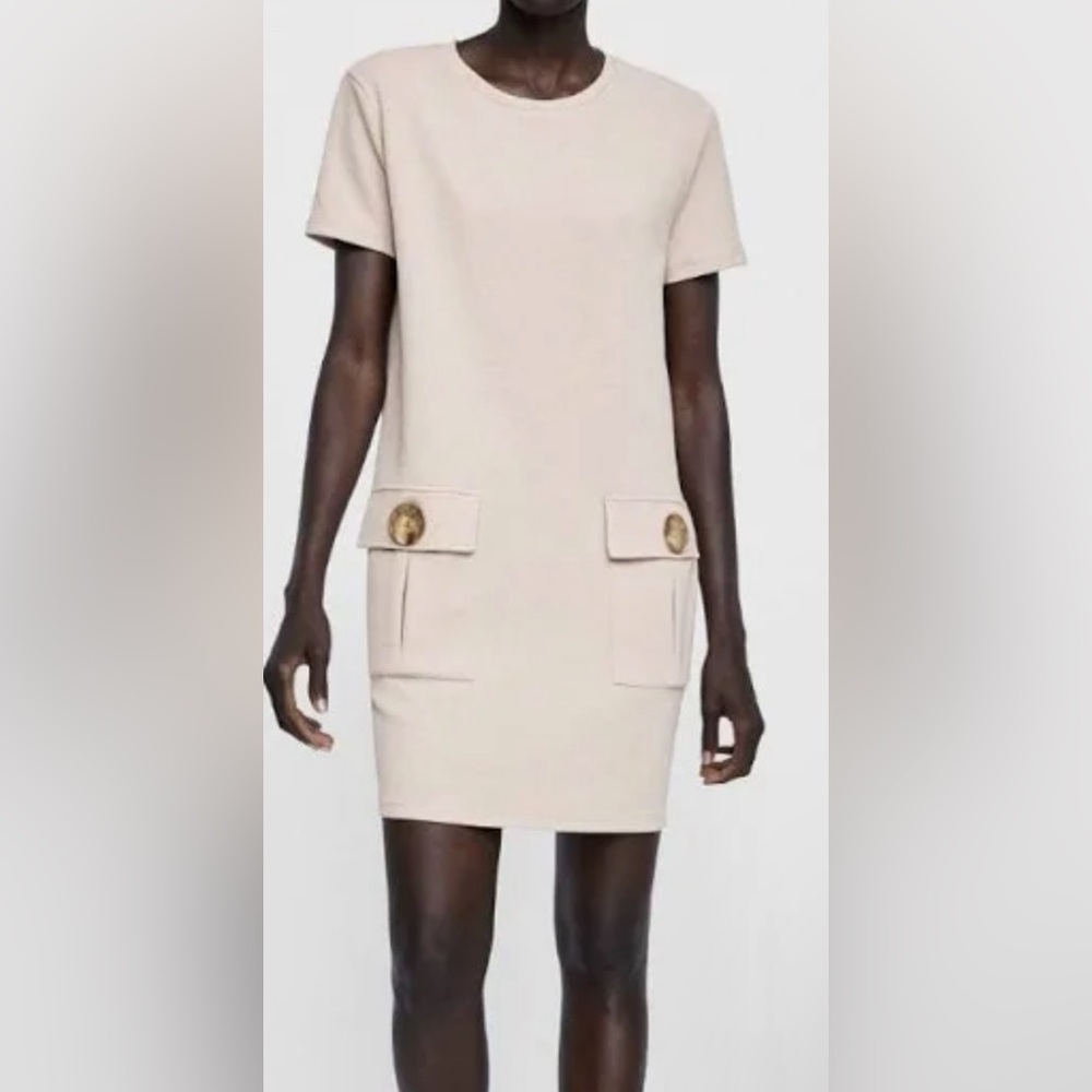 Elegant Tan Short Sleeve Dress ZARA